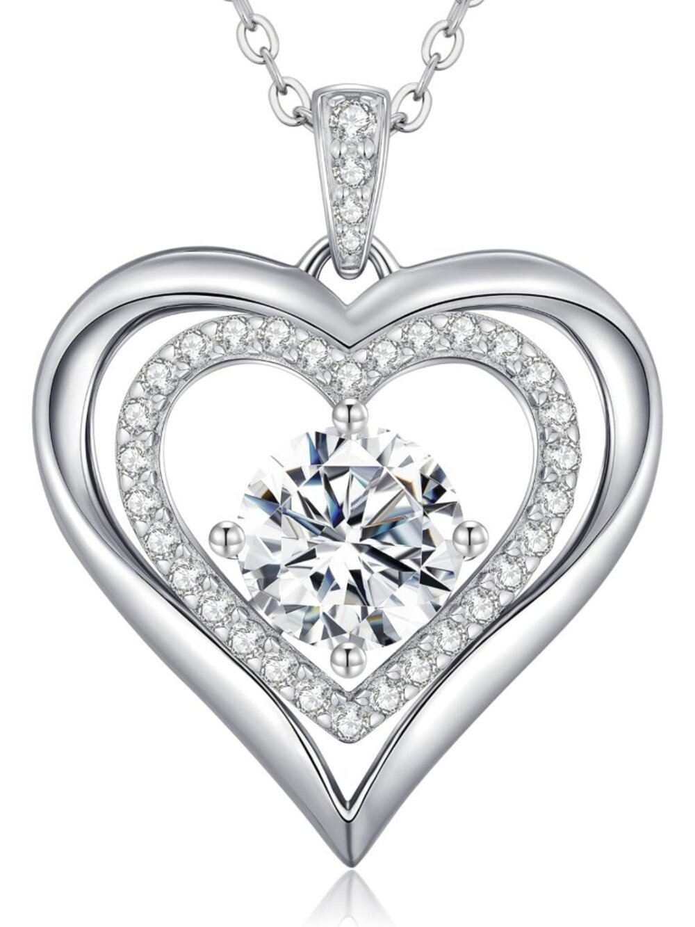Elegant Moissanite Heart Necklace in 925 Silver - Perfect Jewelry Gift for Her